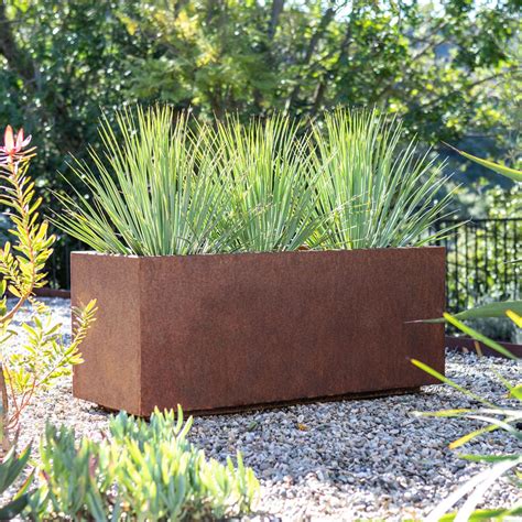 veradek metallic series long box planter - corten steel|extra large corten steel planters.